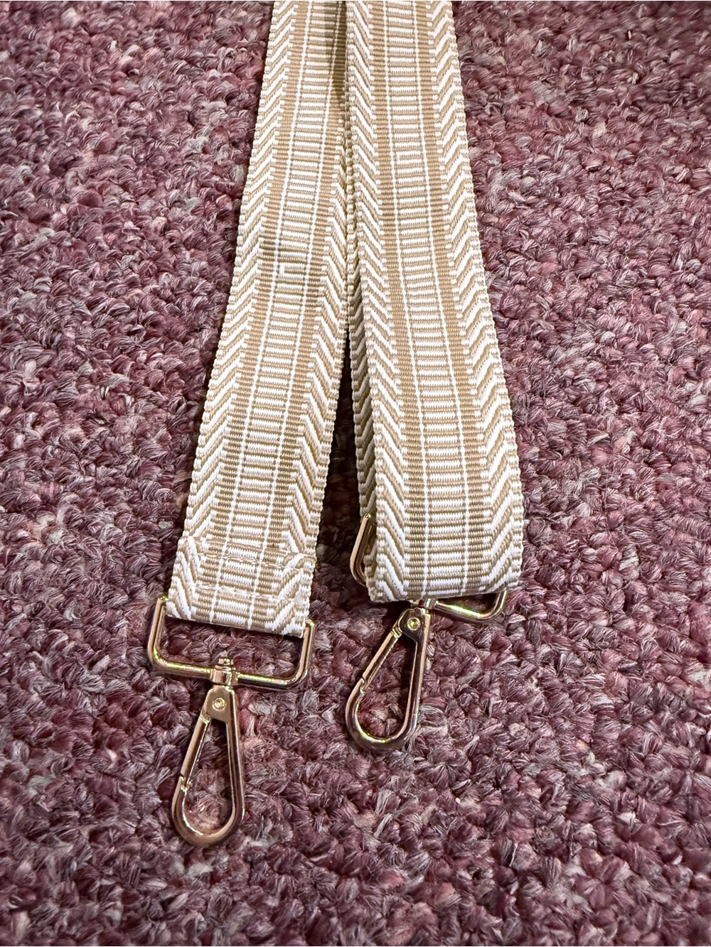 Adjustable Beige and White Stripe Crossbody Strap - Unbranded